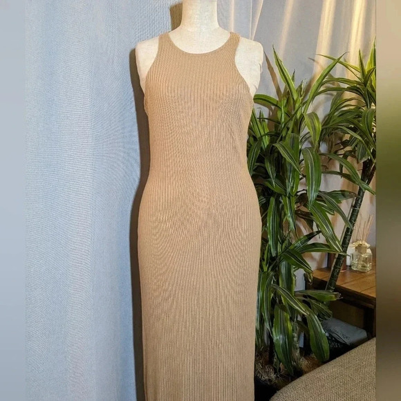 Reformation Tan Brown Dress Maje Ribbed Knit Midi Sleeveless Medium - Picture 5 of 9